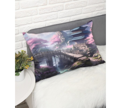 Декоративная атласная наволочка "Японский садик" 40х60см интерьерная